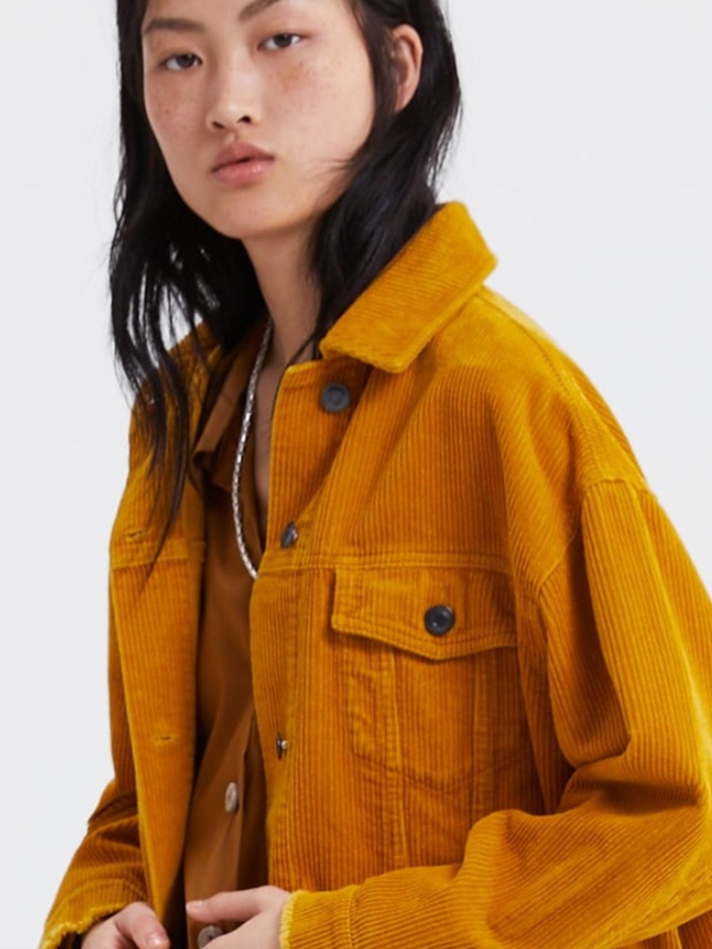 🌻Zara Sell Out Corduroy Jacket Mustard Cropped Oversized Raw Frayed Hem Size S - Picture 2 of 8